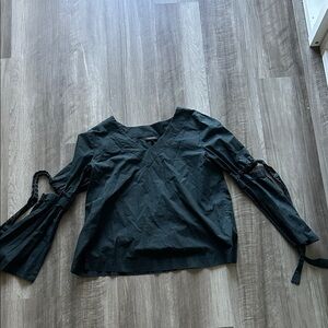 Who What Wear Black Blouse with Tie Sleeves